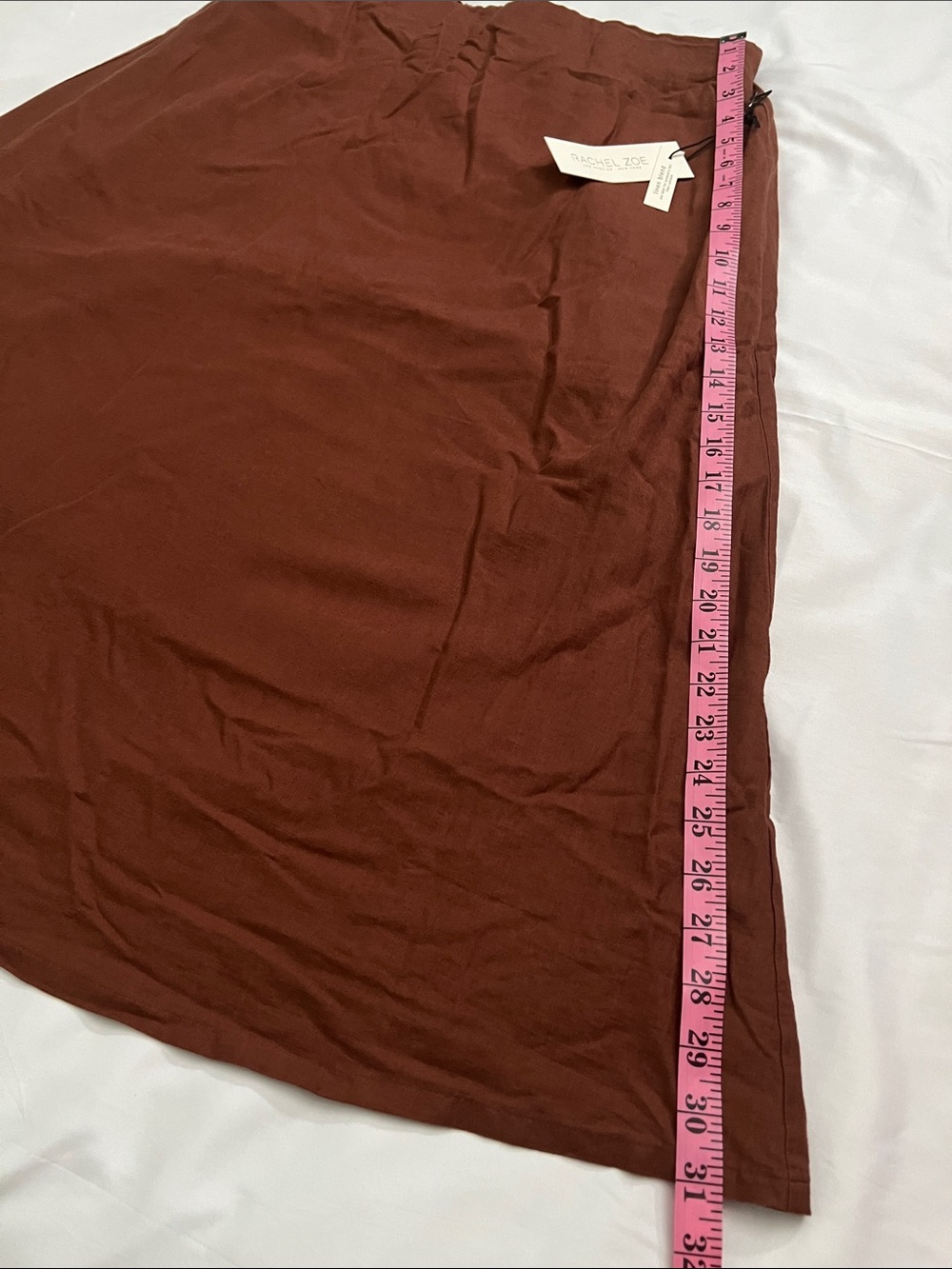 Rachel Zoe Linen Blend Midi Skirt XL Rust Brown Elastic Waist Lined - Picture 7 of 12